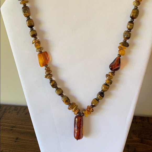 Amber & Tiger Eye Necklace - Picture 1 of 8
